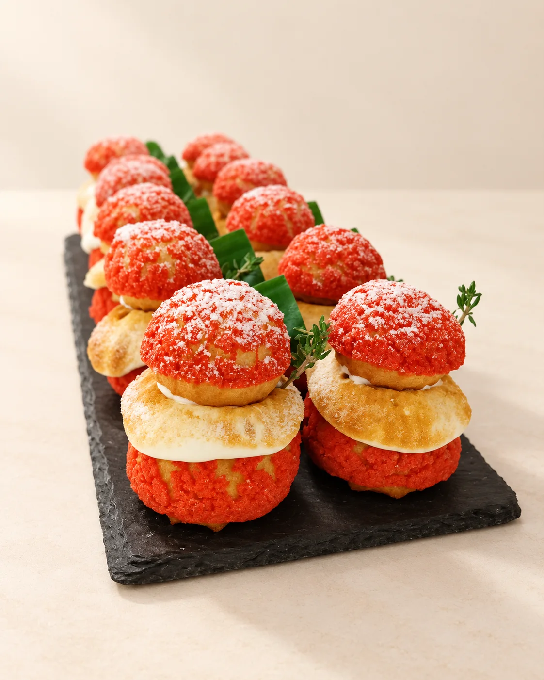 Kleine rote Törtchen mit Creme