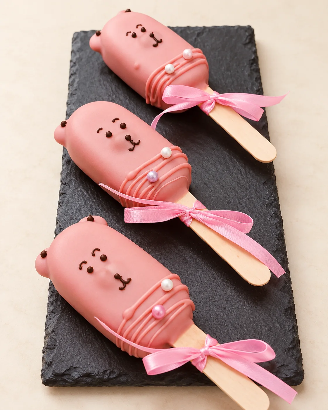 Rosafarbene Desserts am Stiel