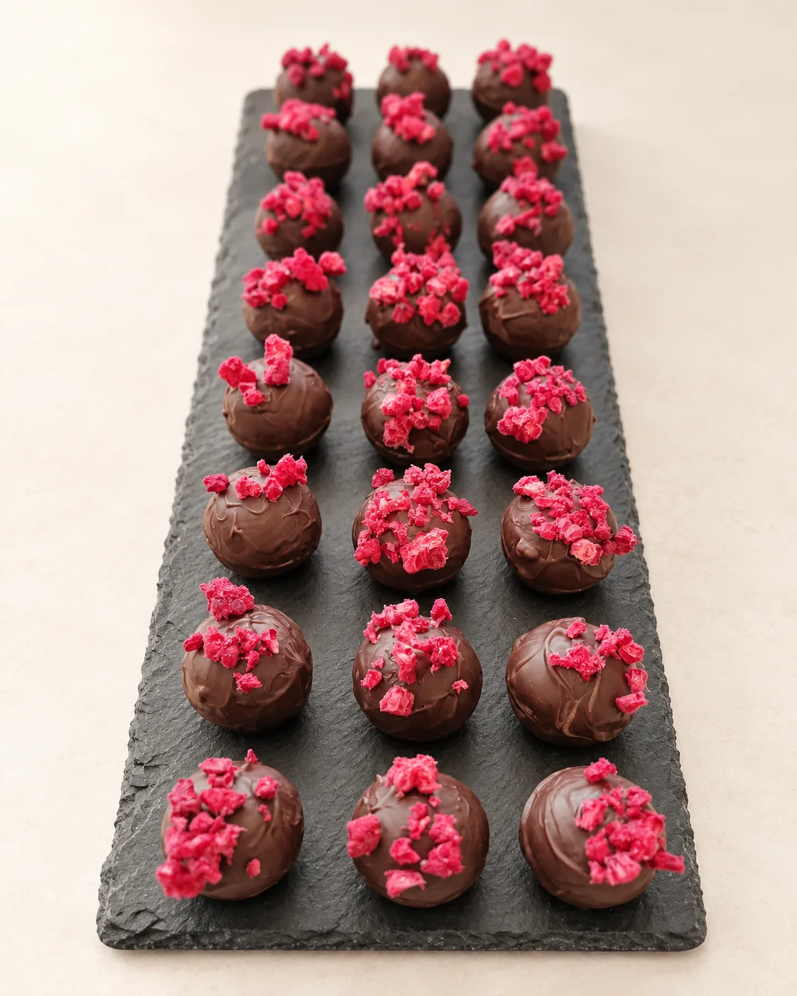Pralinen mit rosafarbenem Dekor